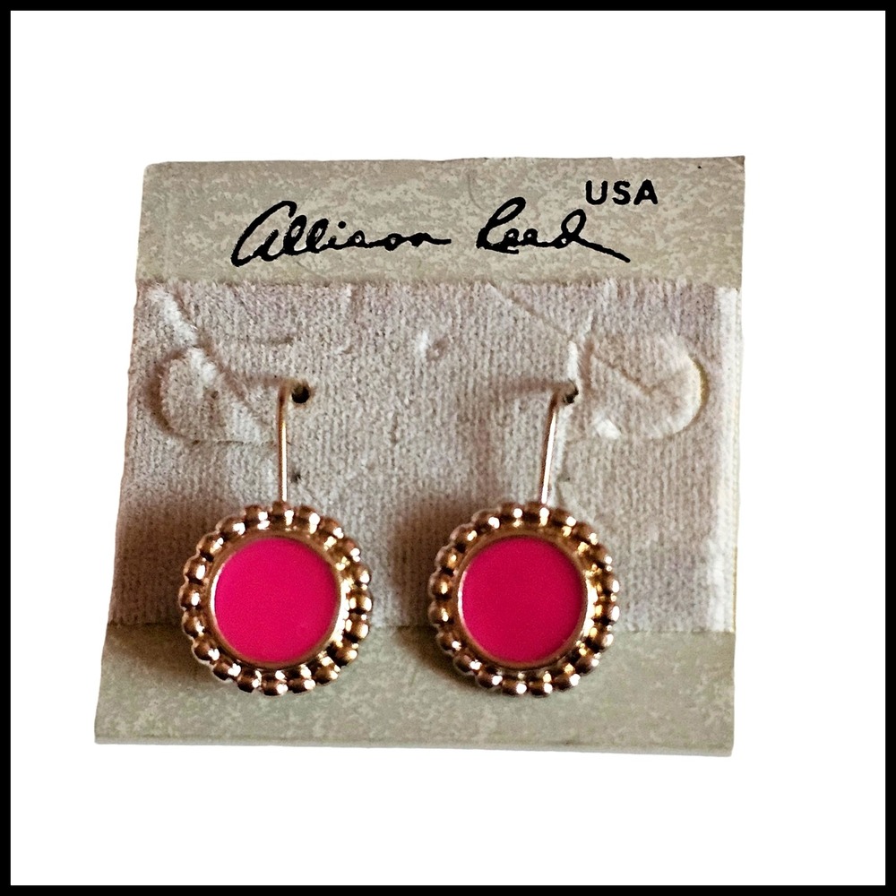 Vintage ALLISON REED Drop Dangle Fish Hook Pink Silver Tone‎  PIERCED EARRINGS